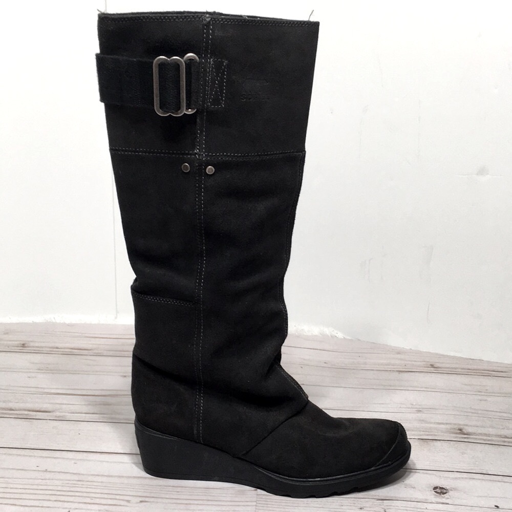 Sorel tall boot Toronto Suede Leather Wedge 9.5 black